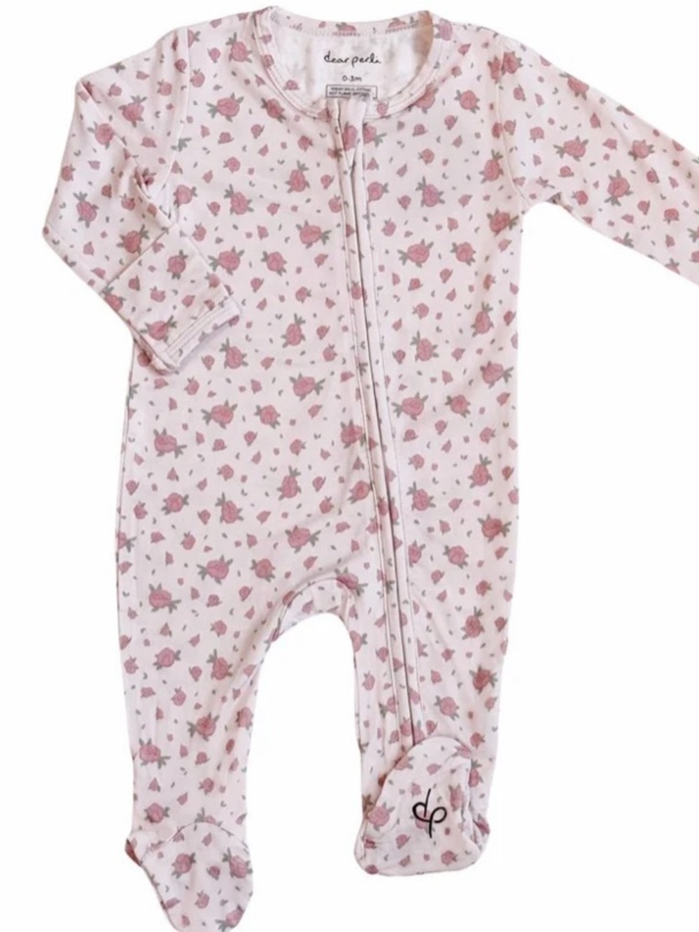 NWT Dear Perli Baby Girl Bamboo Footie Zippered 1 Piece Rosie Posie 6-12 Months